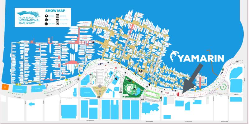 Map of the show. A gray arrow pointing to the Yamarin stand.